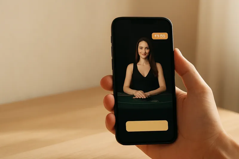 Mobile Casino App Hand holding smartphone showing dark casino app in city light