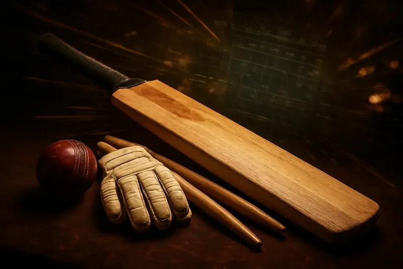 Close-up cricket equipment on dark surface with neon speed lines