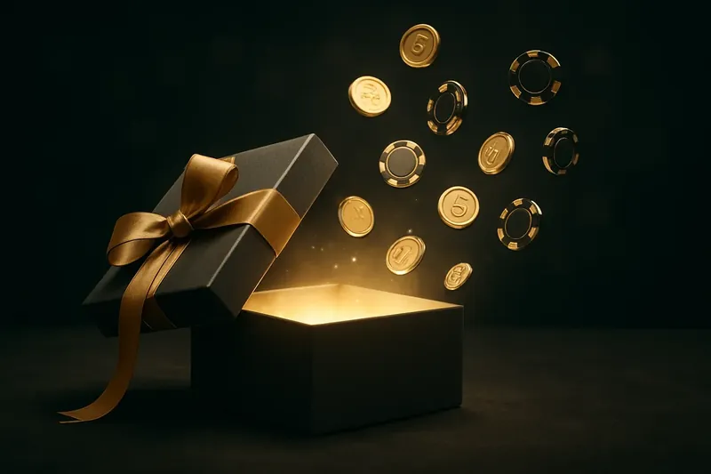 Luxury Bonus Gift Box Premium gift box opening with gold light, casino chips and coins