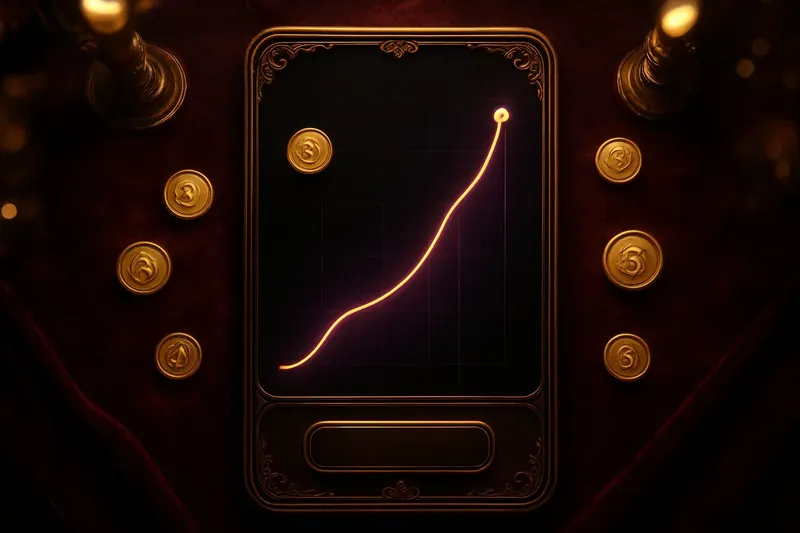 Crash Game Interface Mobile crash game interface with glowing curve graph and scattered coins
